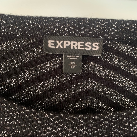 Express Dress Womens XS Extra Small Black Silver Chevron Striped Long Sleeve - Picture 7 of 9